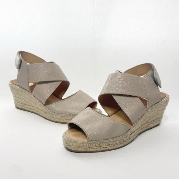 Kanna Ania Cross Front Wedge Espadrille Pebbled Beige Sandal Spain Sz EU 39 US 8 - Picture 3 of 9